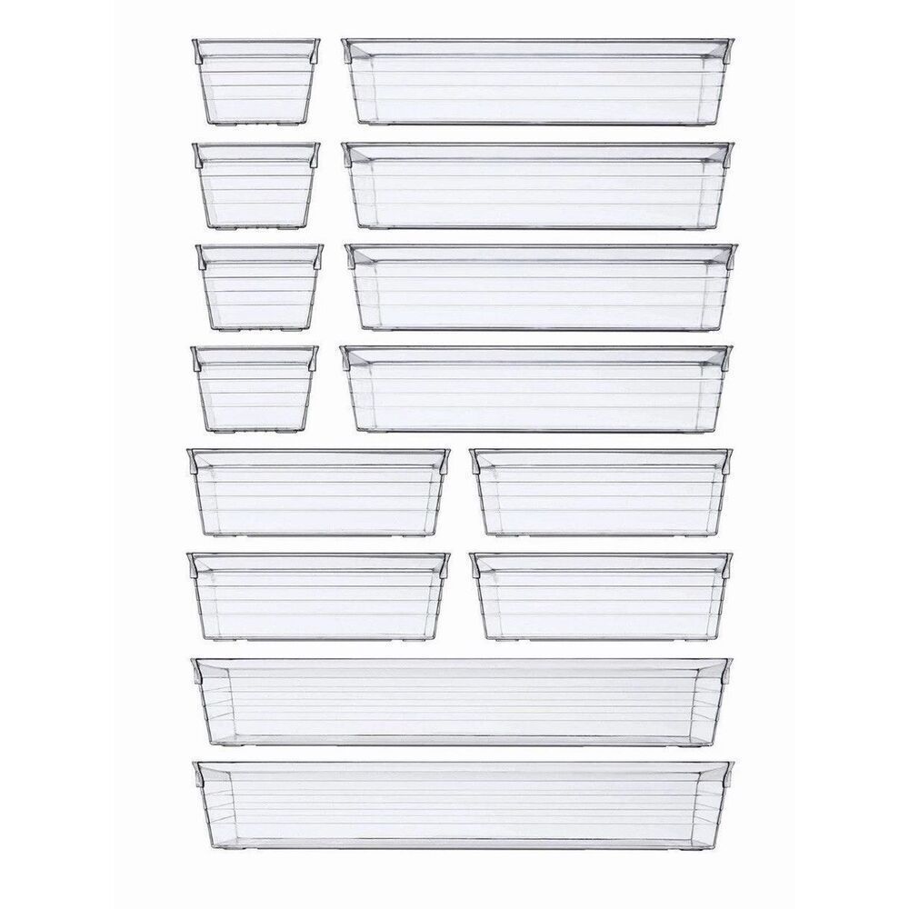 14 PCS DCA Clear Plastic Drawer Organizer Tray for Makeup, Utensils, Jewelry